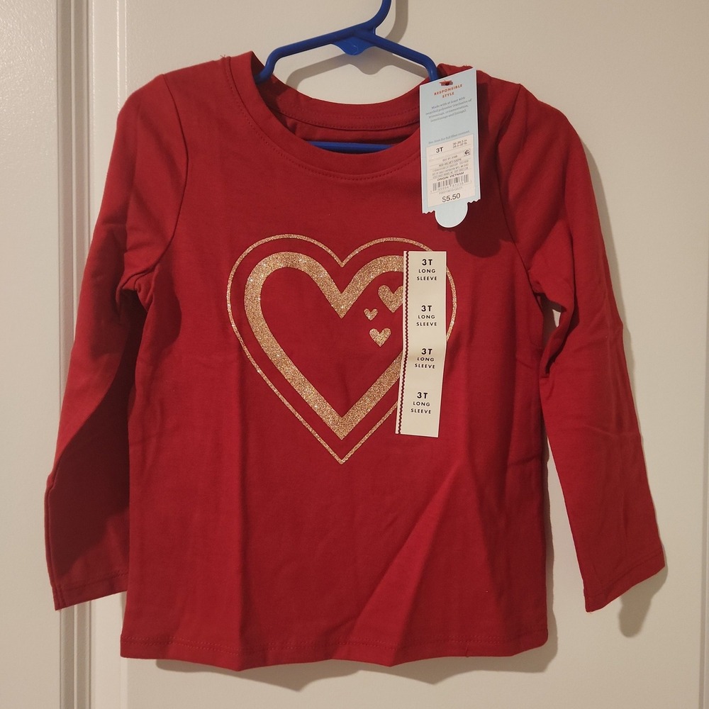 Size 3T Cat & Jack new in bag. Red Gold glitter heart